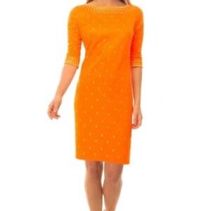 Jersey Orange Dress with Gold Embroidered